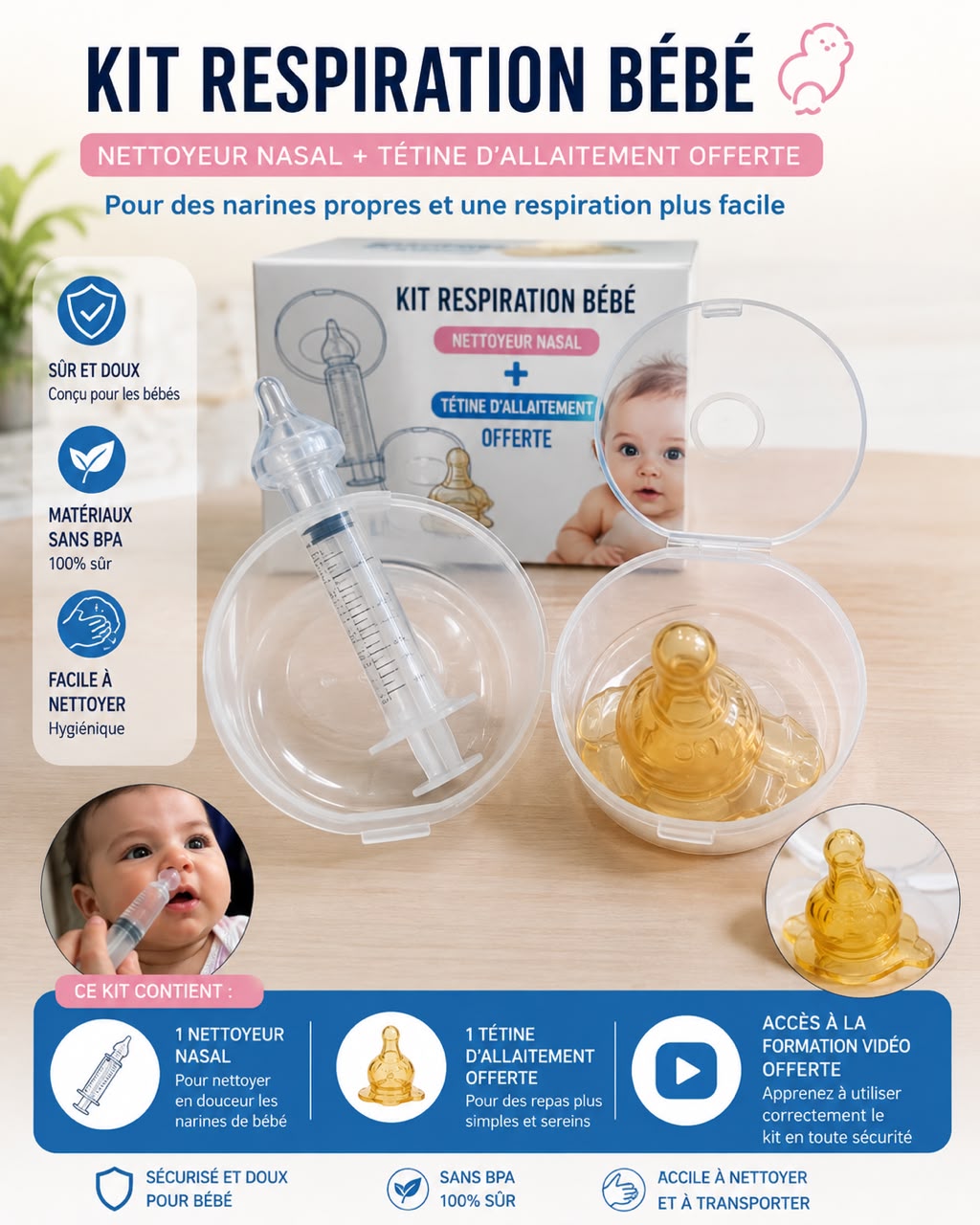 Kit Respiration Bébé™ — Nettoyeur Nasal + Tétine d'Allaitement OFFERTE