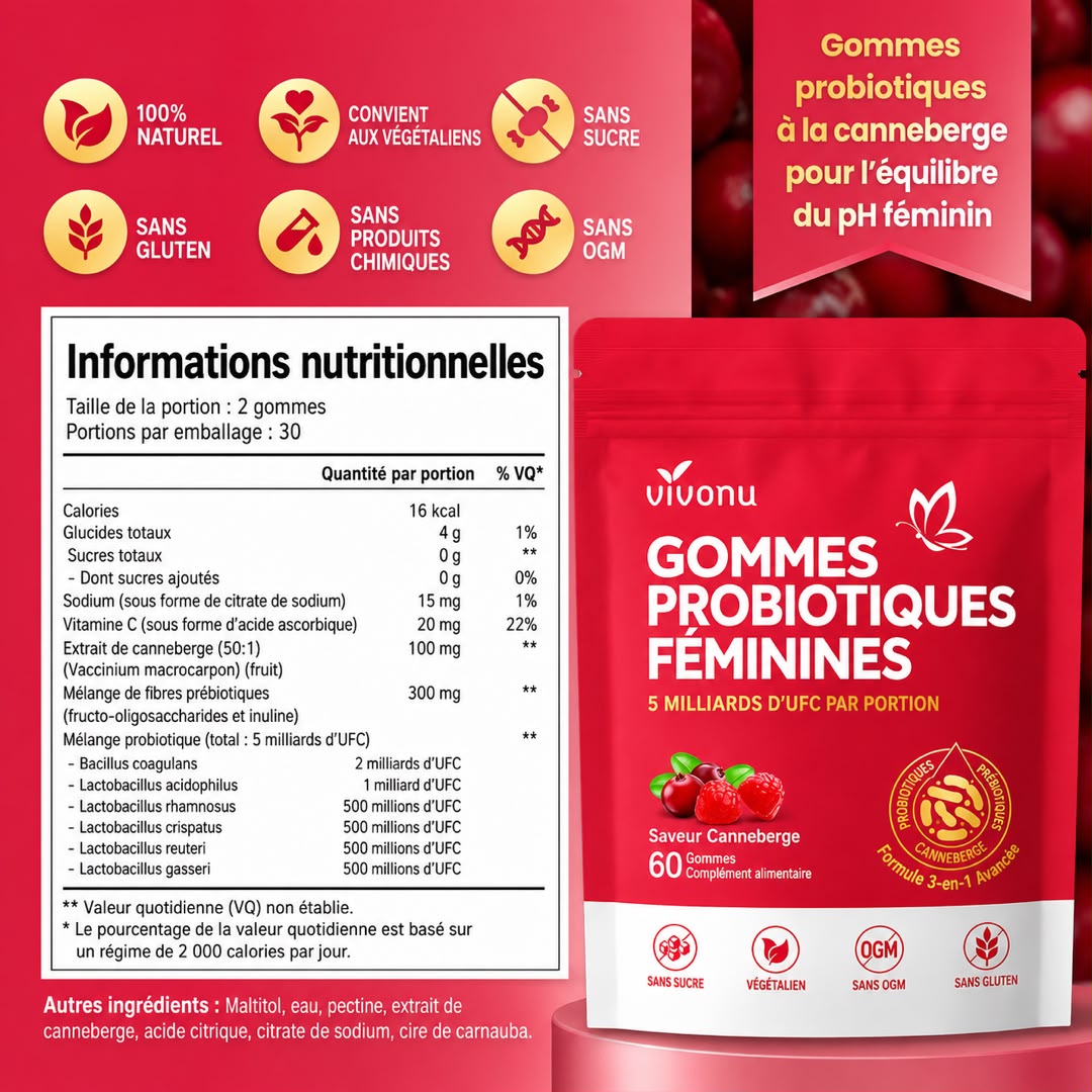 Gummies Probiotiques Féminins à la Cranberry — Équilibre & Bien-être Intime
