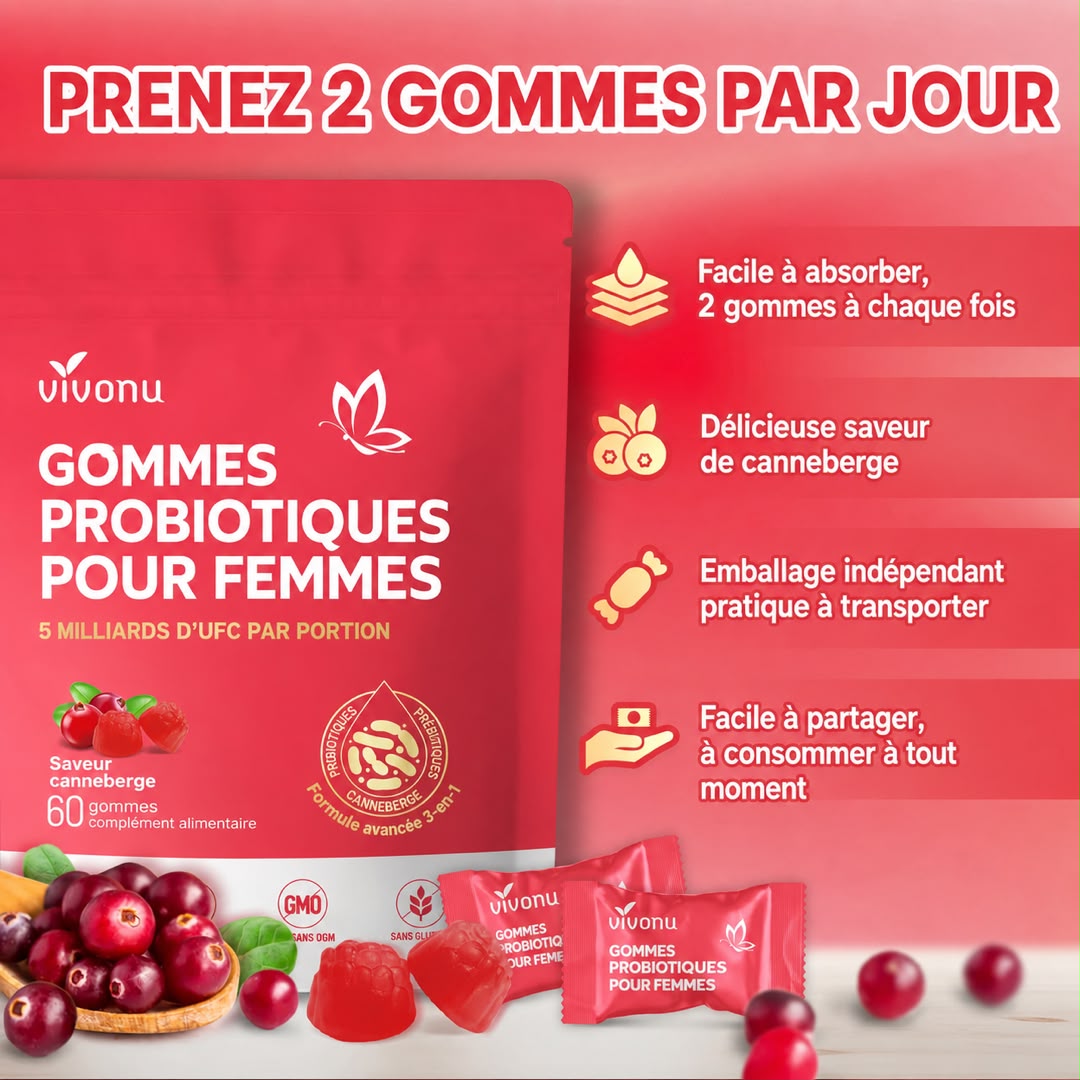 Gummies Probiotiques Féminins à la Cranberry — Équilibre & Bien-être Intime
