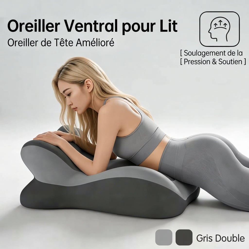 Visuel présentant les caractéristiques de soutien ergonomique du coussin multifonction
