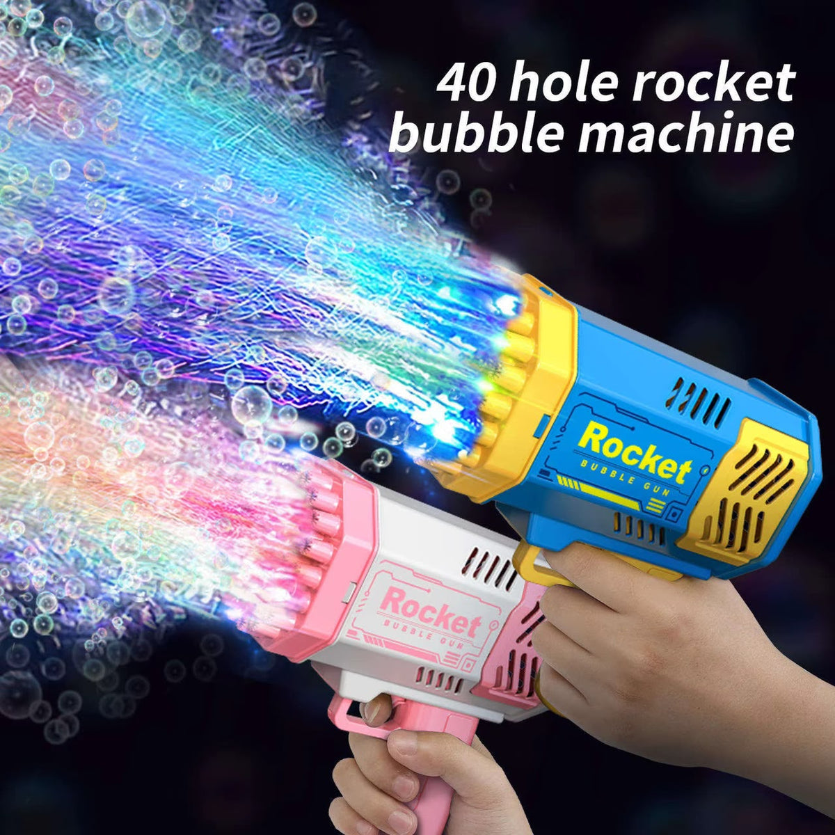 Pistolet à Bulles Rocket™ – 40 Trous avec Effet Lumineux 🫧🚀