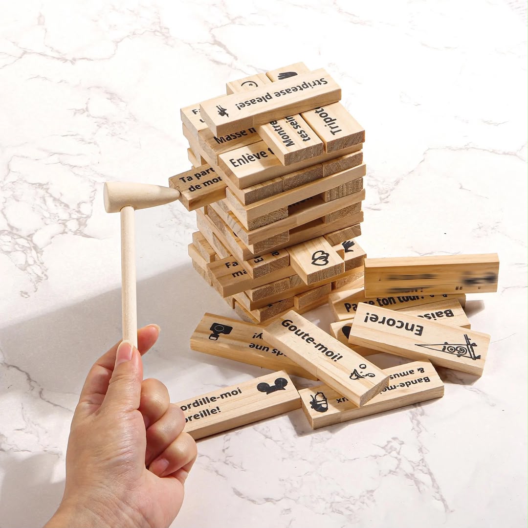 Jenga coquin blocs bois défis intimes français