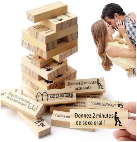 Jenga coquin tour en bois marbre défis français