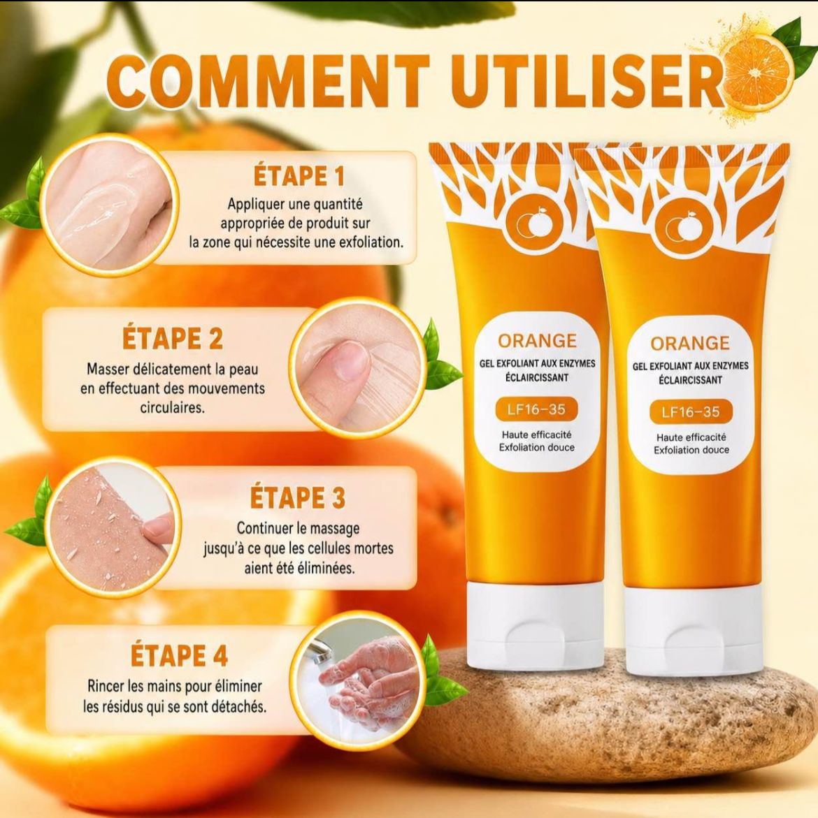 POUQUR Orange Enzymes – Gel Exfoliant Éclat Anti-Taches & Vergetures ,pour Entrejambes et Cou Noir